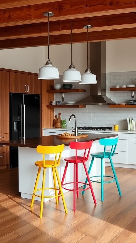 Colorful bar stools in a modern kitchen setting