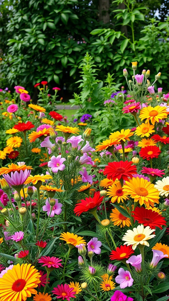 Colorful blooming flowers in a garden