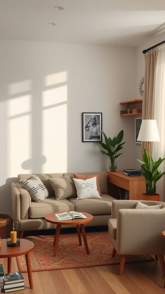 Cozy small living room featuring corner seating and natural light.