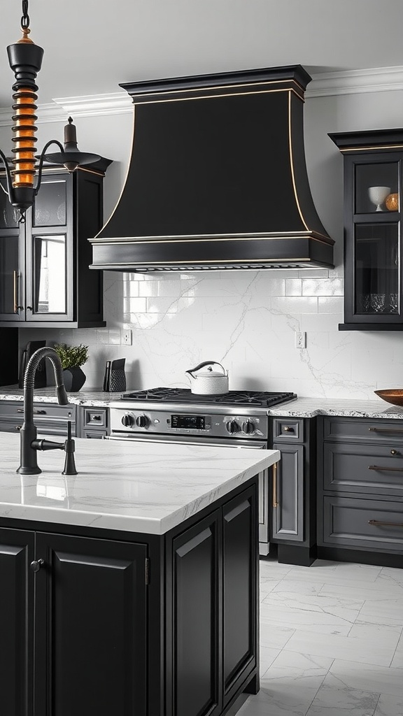 Luxurious black fixtures and hardware in a modern kitchen