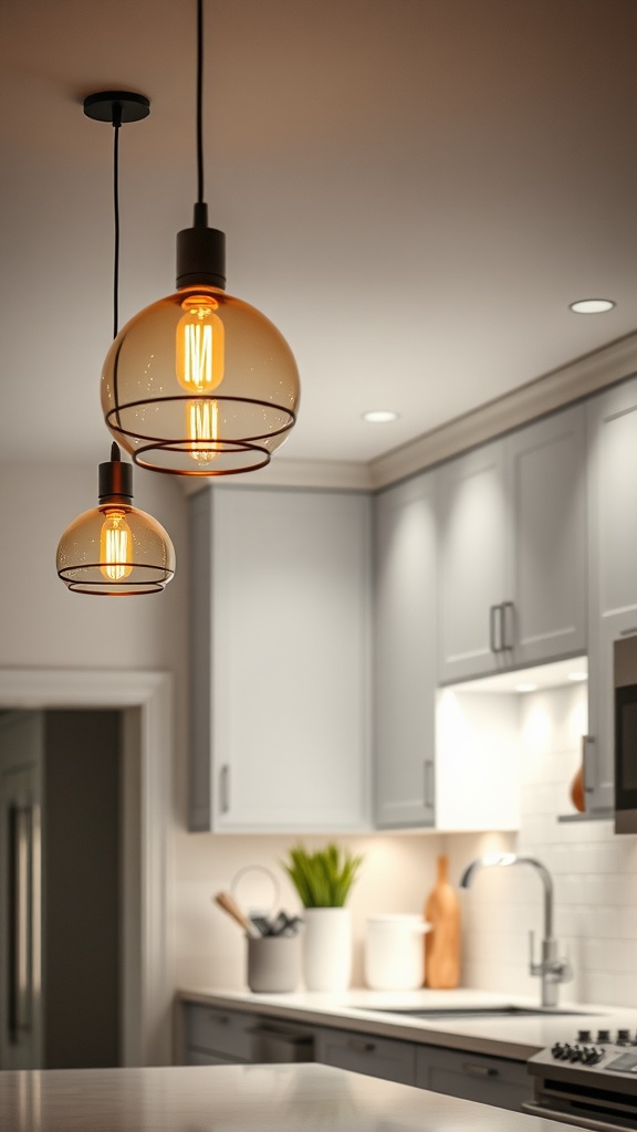 Stylish pendant lights hanging in a modern kitchen.