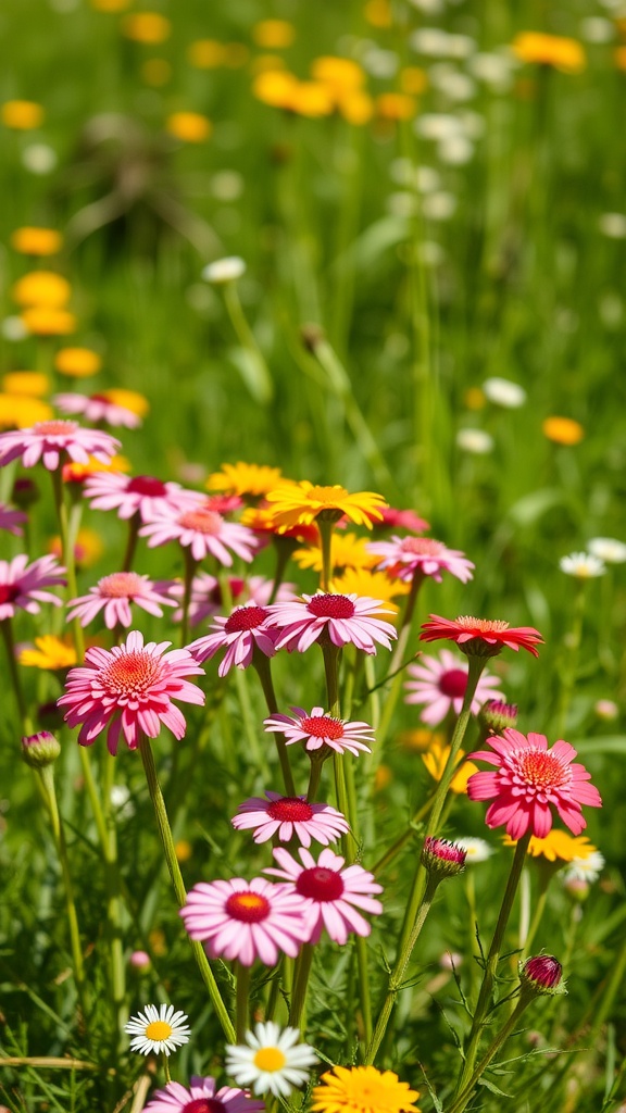 Colorful yarrow flowers blooming in a sunny meadow